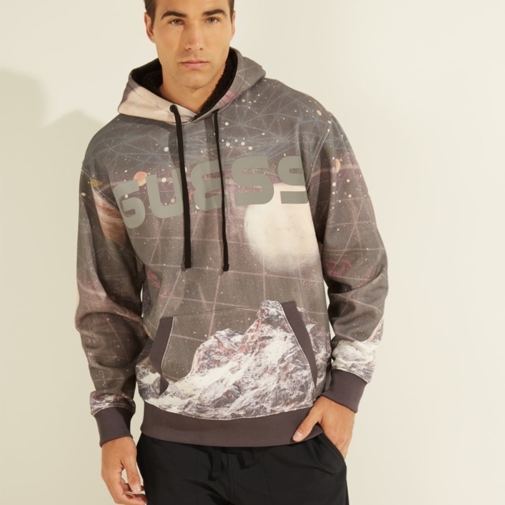 New GUESS Roy Fleece Space Gray Hoodie SZ XS